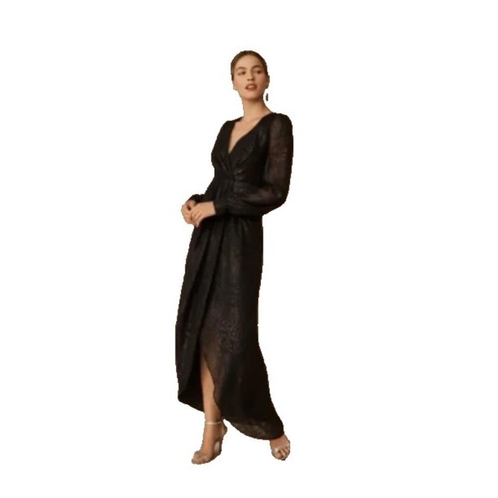 BHLDN Nikki Dress Women 4 Black Long Sleeve Midi Cocktail Party Holiday Metallic